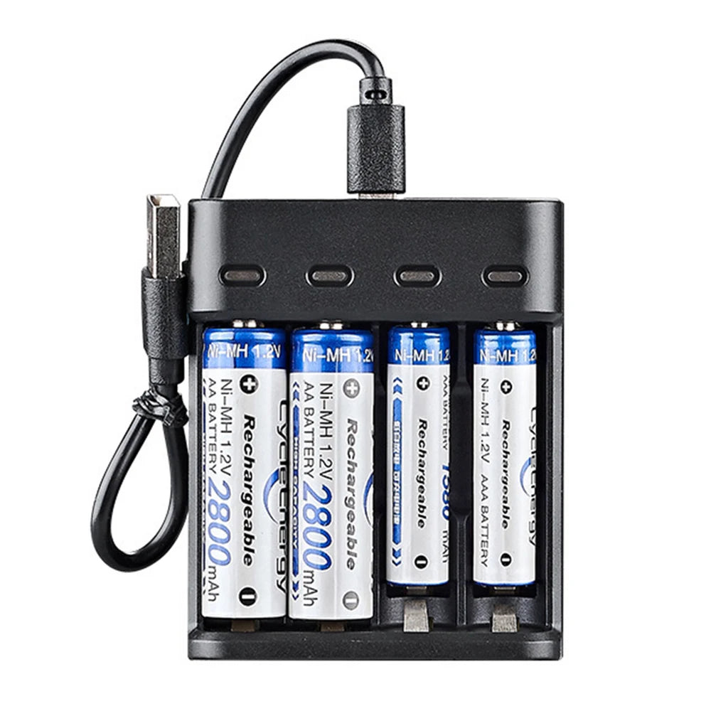 Battery Charger 4 Slot Intelligent Fast Charge With LED Indicator For 1.2V NiMH NiCd AAA/AA Rechargeable Batteries USB Charger