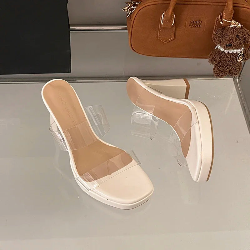 Women's Clear Sandals Summer Elegant Ladies Causal Mules Slippers Open-toe Sexy Luxury Women Fashion High Heels Platform Sandals