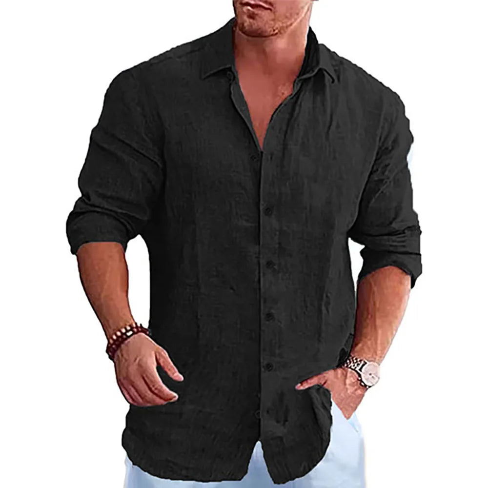 Men's Long Sleeve Shirt Suit Casual Simple Style Lapel Collar Lightweight Breathable Outfit Male Fashion Sets Spring Summer