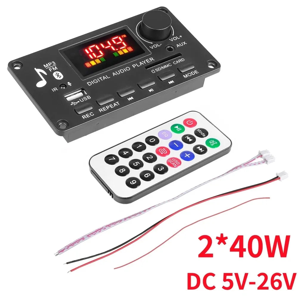 Handsfree 80W Amplifier DIY MP3 WAV Decoder Board DC 12V Bluetooth 5.0 USB FM AUX 3.5mm TF Radio For Car Music Speaker Recording