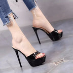 Women 12CM High Heels Outdoor Shallow Mouth Sandals 2025 New Summer Thick Platform Slippers Simple Style Slide Shoes For Woman
