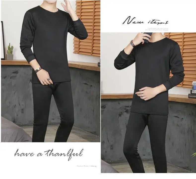 Men's round Ne Thiened Warm Underwear Set Youth Autumn Winter Thermal Clothing Long Sve Pants Home Clothes Innerwear