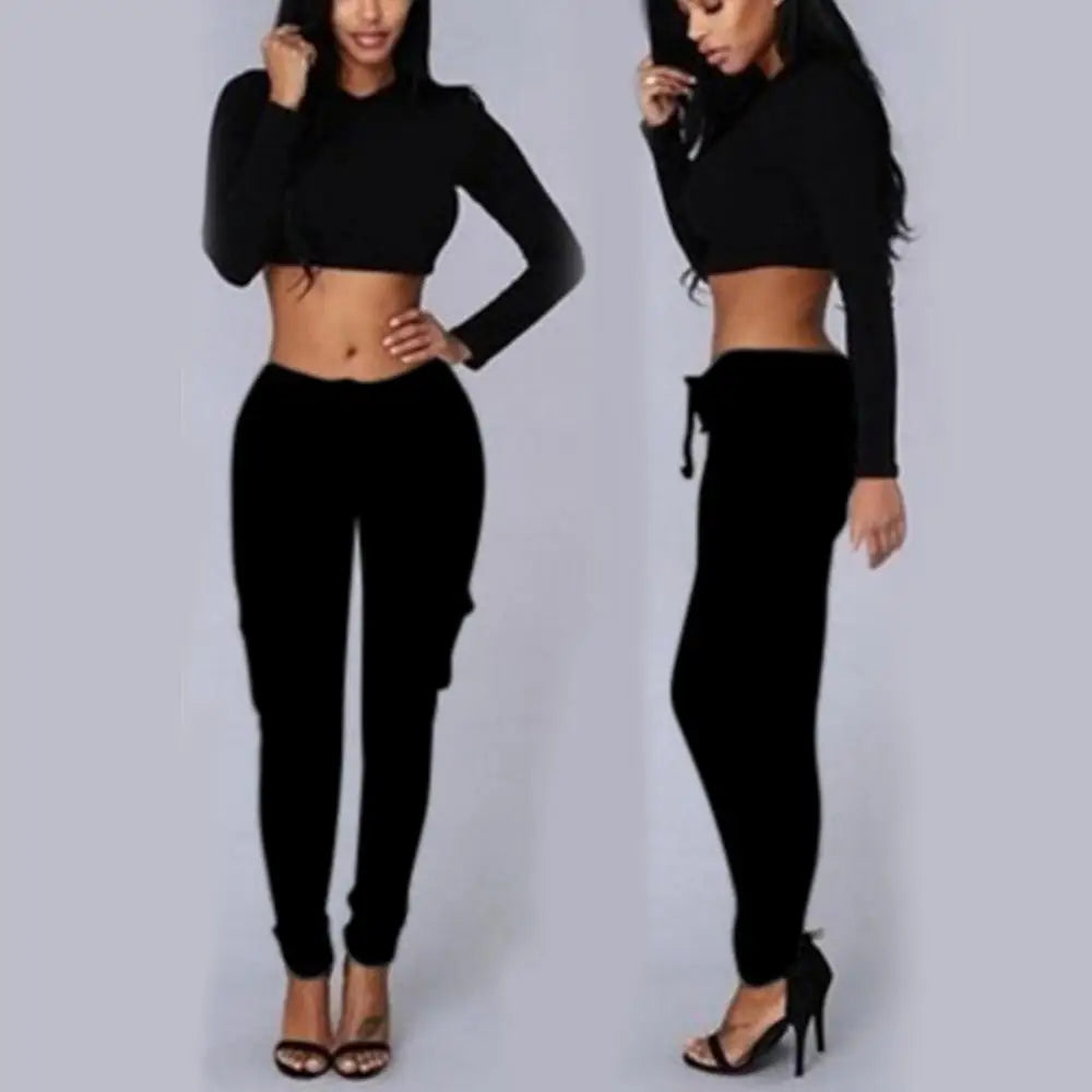 Pants Casual Solid Color Women Trousers Skinny Cargo Pockets Drawstring Joggers Trousers