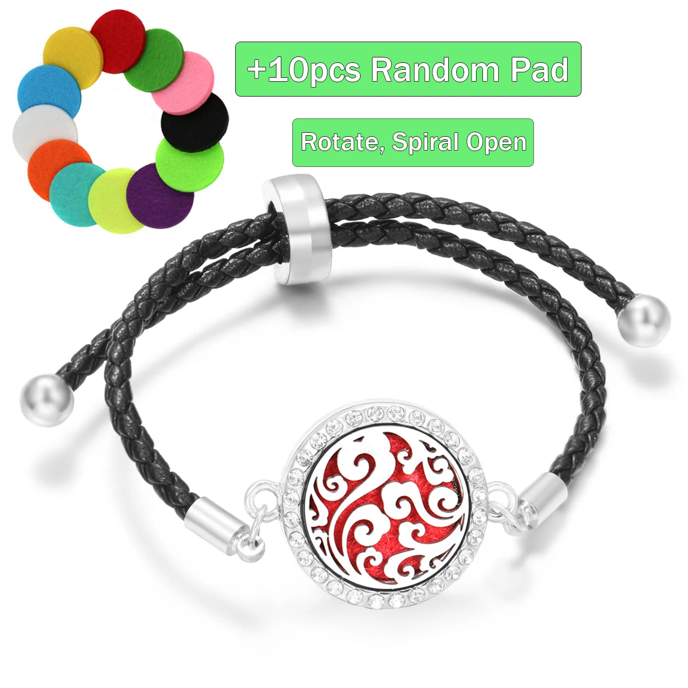 Aromatherapy Diffuser Flowers Rose Women Leather Perfume Bangle Essential Oil Locket Spiral Open Rhinestones Bracelet Jewelry
