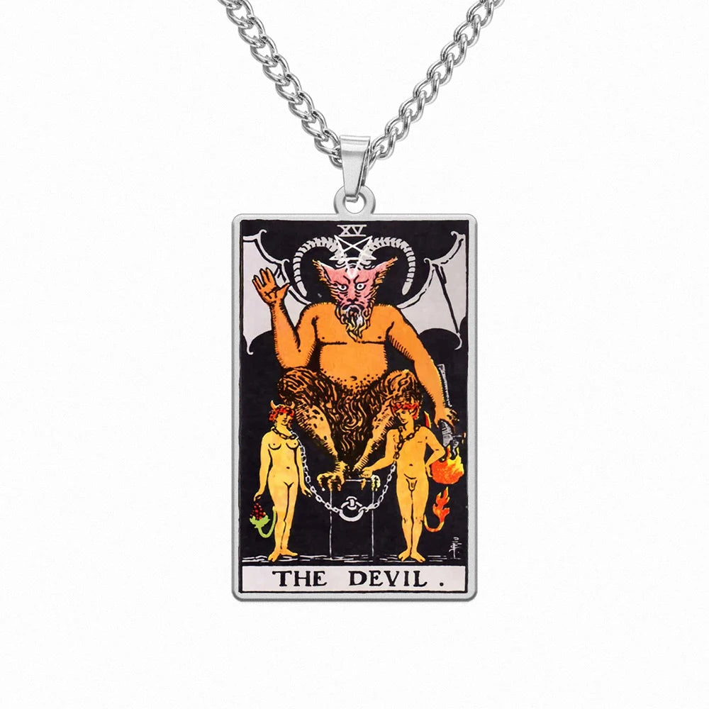 Dawapara 22 Styles Tarot Card Good Luck Amulet Necklace Sun Moon UV Colorful Pendant Stainless Steel Spiritual Jewelry
