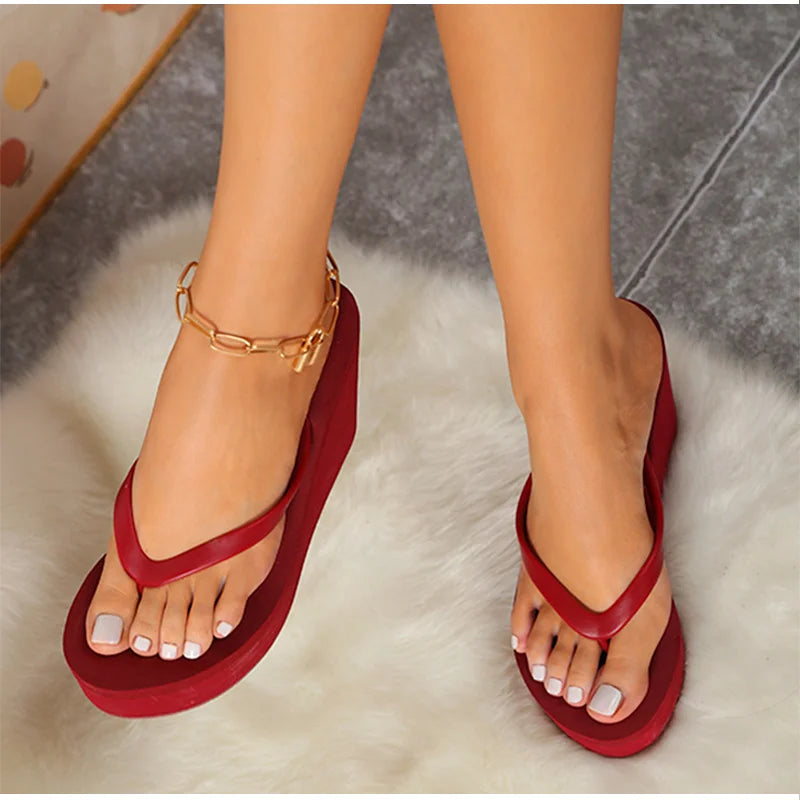 Women's Slippers  Flip Flops Fashion Wedges PU Solid Ladies Elegant Slides Comfort Casual Soft Slip On 2021 Summer Beach Shoes