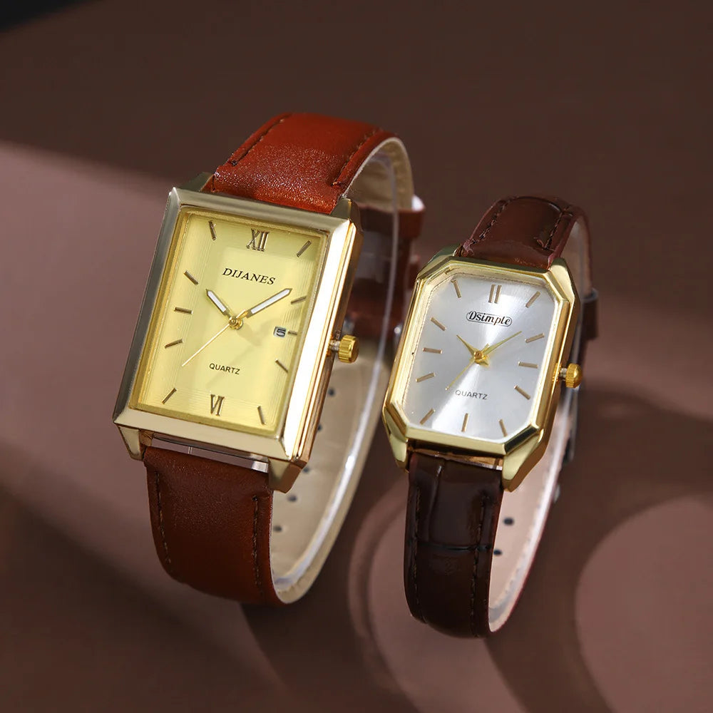 2pcs/Sets Couple Watches Casual Business Watches Analog PU Leather Quartz Wristwatch Ideal for Gifts To Men Watch & Women Watch