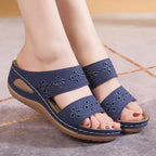 New Women Slippers Embroider Flowers Leather Women's Sandals Outdoor Light Casual Wedges Slippers Slip on Summer Shoes for Woman