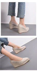 High Heels Women Wedges Shoes Elegant Ladies Party Shoes Brand Ladies Retro Woman Wedge Heel 8cm Black Purple Big Size 42 YX3800