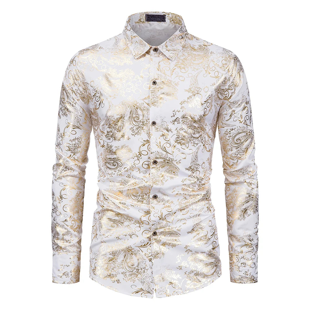 Men's Shirt Flower Printing Leisure Style Men's Long-Sleeved Top Stage Performance Wedding Dinner Party Holiday Gift Men's Shirt