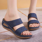 New Women Slippers Embroider Flowers Leather Women's Sandals Outdoor Light Casual Wedges Slippers Slip on Summer Shoes for Woman