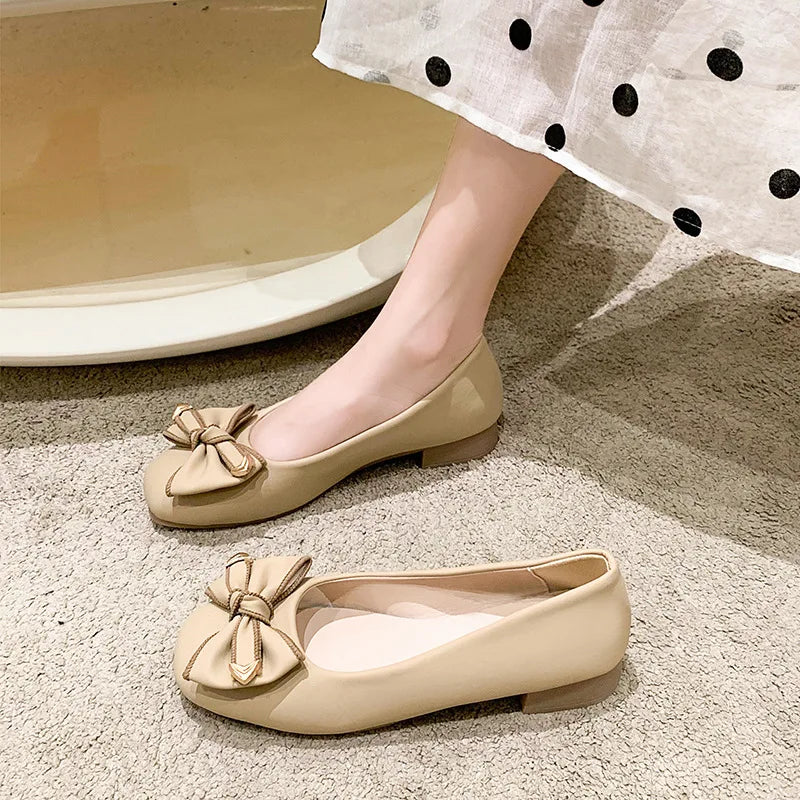 Women's 2025 Shallow Mouth Flats with Bow Soft Soled Summer Slope Heel Super Soft Lazy Shoes Low Cut Comfort Ladies Flats