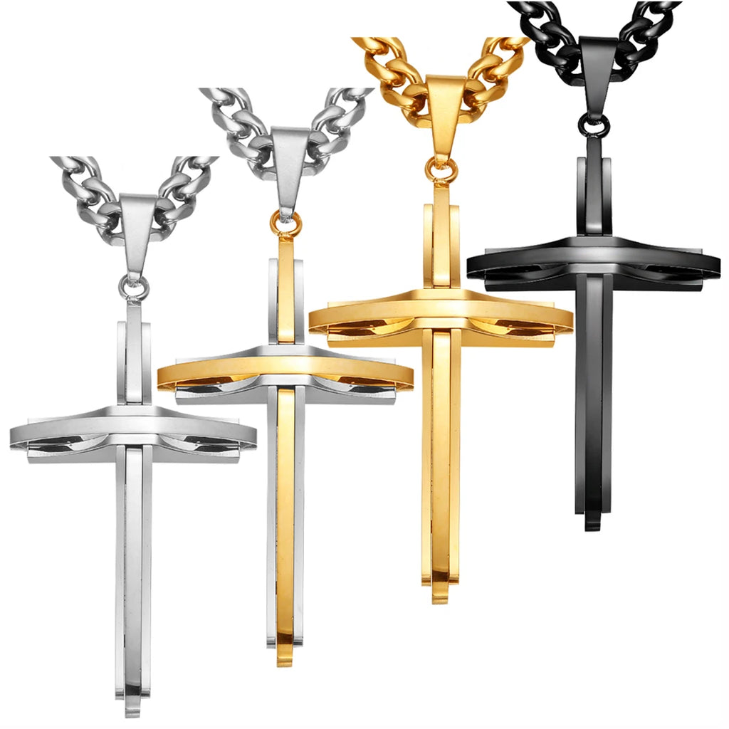 Vintage Cross Pendant Necklace Punk New Design Classic 316L Stainless Steel Curb Chain Men Women Necklace Jewelry