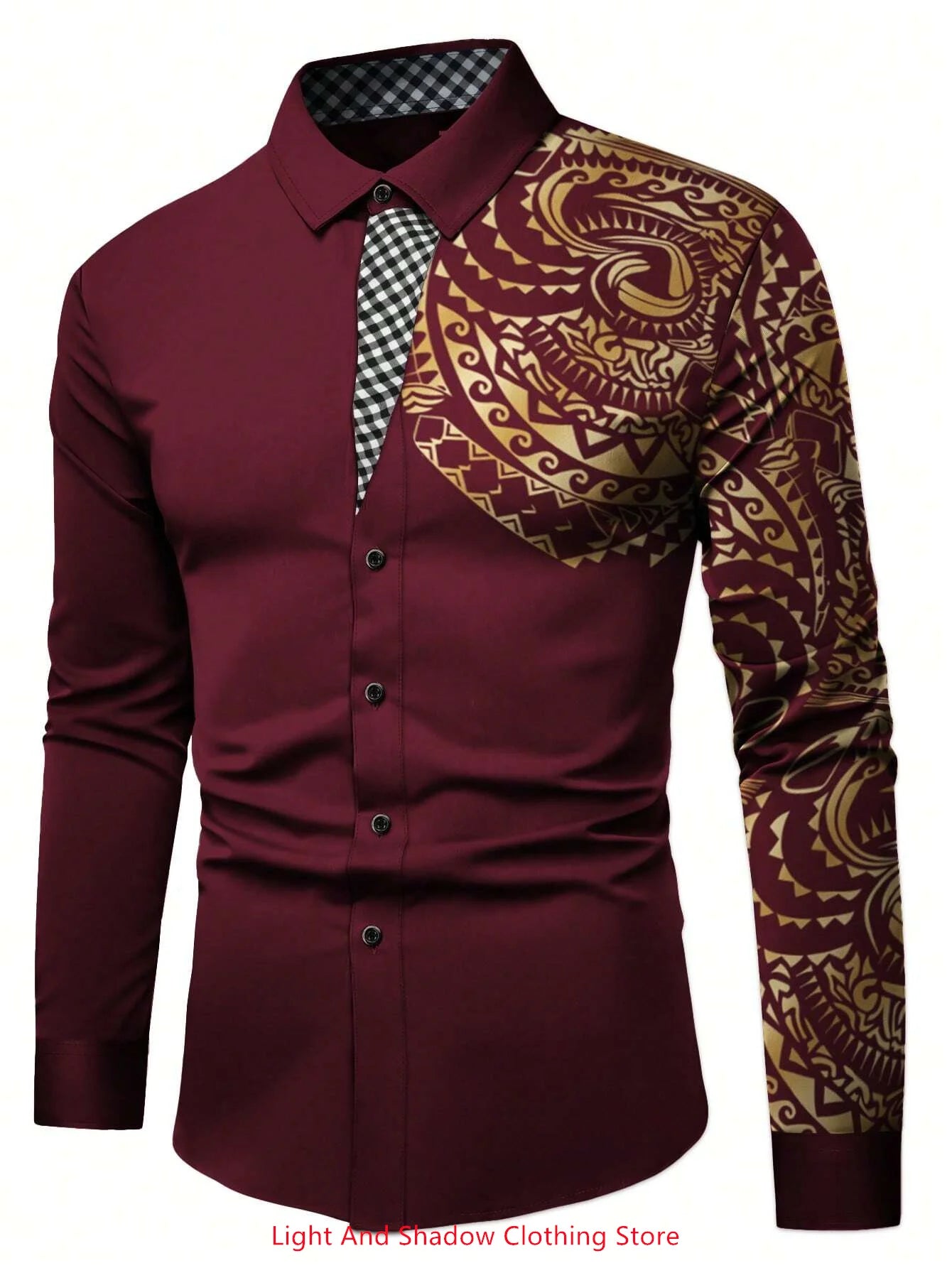 New men's fashionable business casual long sleeved shirt, classic printed collar, social party comfortable men's clothing