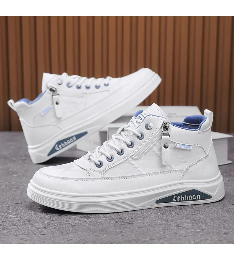 Men's Mid-top Shoes with Simple Solid Color Design Flat Bottom for All Seasons Durable  Anti-slip Lace-up Walking Casual Shoes