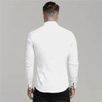 Men's Shirt Fashion Full Sleeve Shirt Men's Muscle Casual Slim-fit Business Dress Solid Color Shirt Men's Gym Fitness Men Shirt