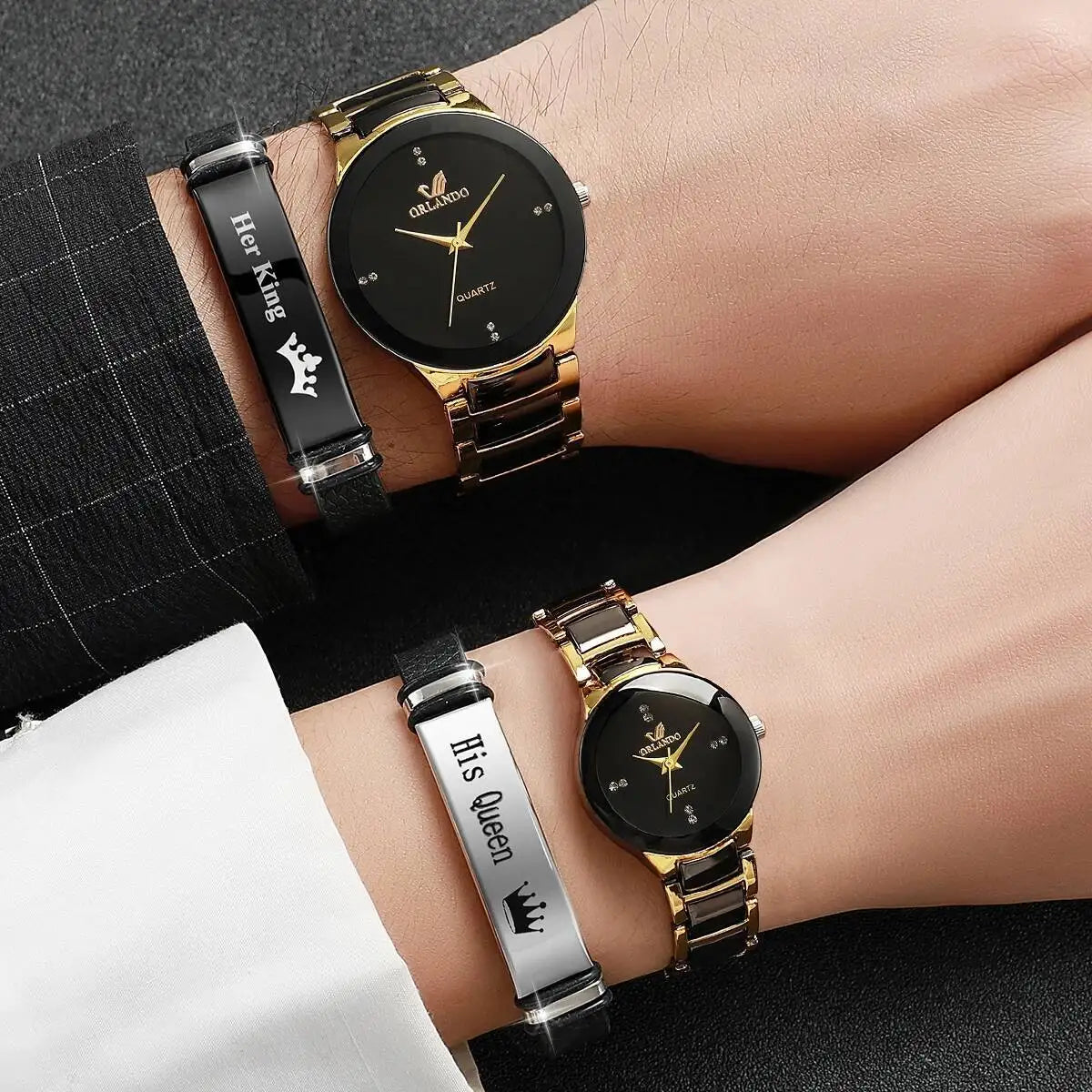 Couple wrist watch set, men's and women's quartz watch with steel strip, couple's watch set