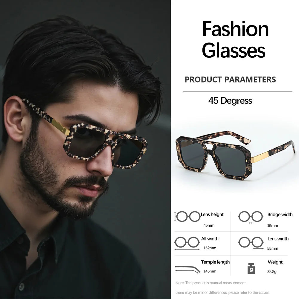 Sunglasses Men Art Geometry Double Frame Glasses Double Beam Glasses Square Frame Modern Minimalist Commuting Items