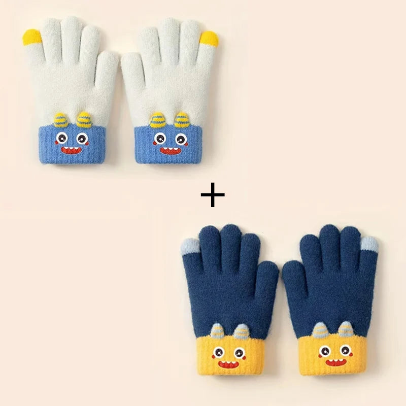 Cartoon Winter Gloves: Full-Finger Insulated Gloves for Warmth. Hand Wash Cold. For Autumn & Winter Weather Protection.