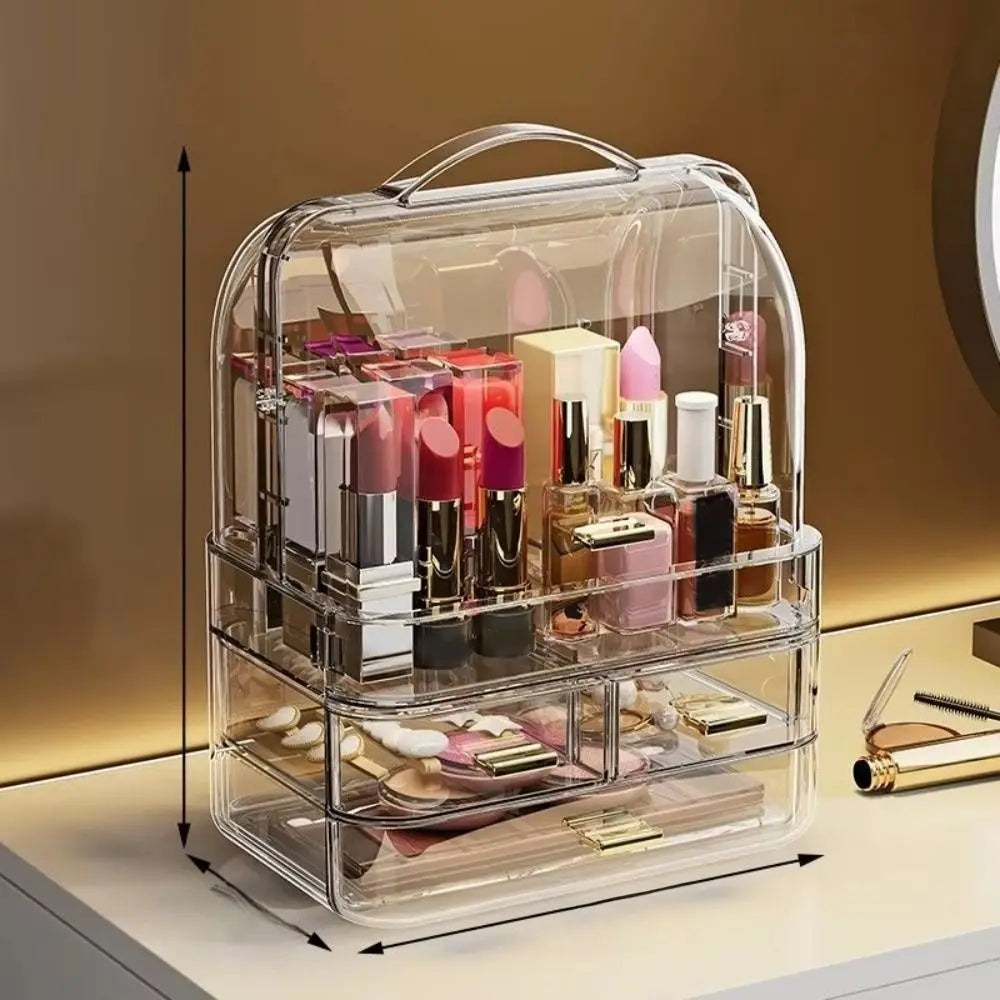 Drawer Style Cosmetics Storage Box Clear with Lid and Handle Makeup Storage Rack Desktop Organizer Dustproof