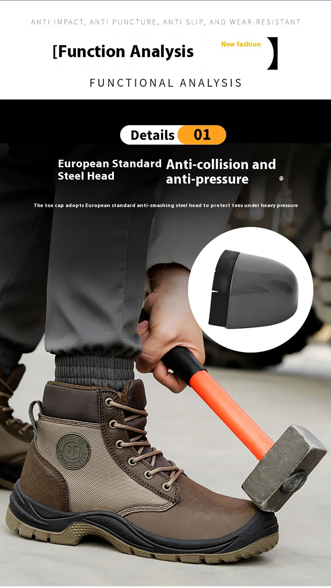 Men's safety shoes are anti smashing, anti piercing, anti-static, anti slip, wear-resistant, and splash proof work shoes