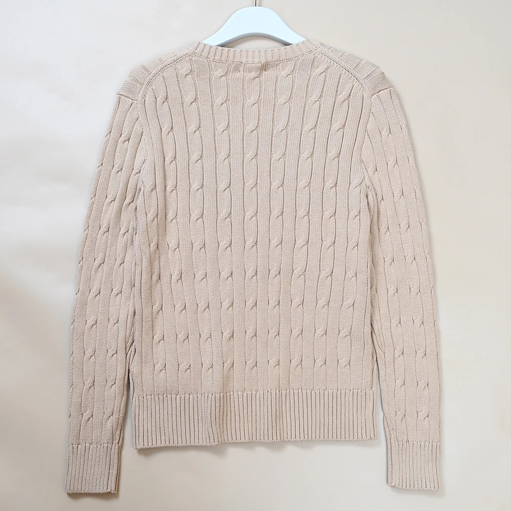 New Women's Embroidered Logo Simple Twisted Design Casual  Color round Ne Long Sve Knitted Sweater Autumn Winter