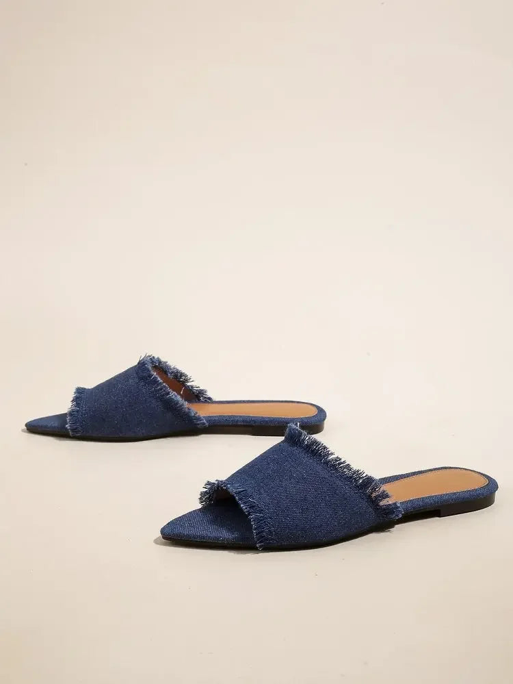 Women Flats Cowboy Slippers Fashion Beach Dress Shoes  Summer Femme Pointed Toe Flip Flops New Casual Slides Zapatos Mujer