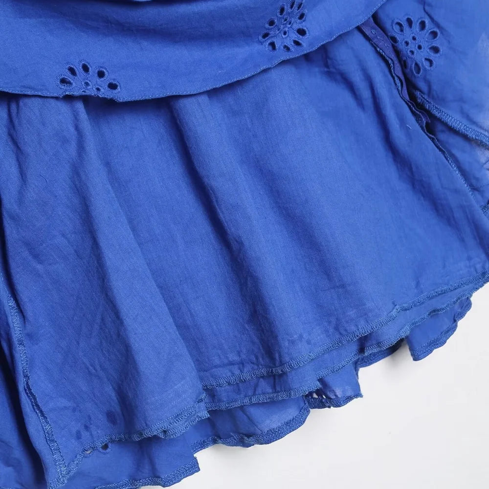 Women's Stitch Slim Short Dress V-neck Strap Sleeveless Hollow Embroidered Zipper Stacked Backless Summer New Sexy Dress