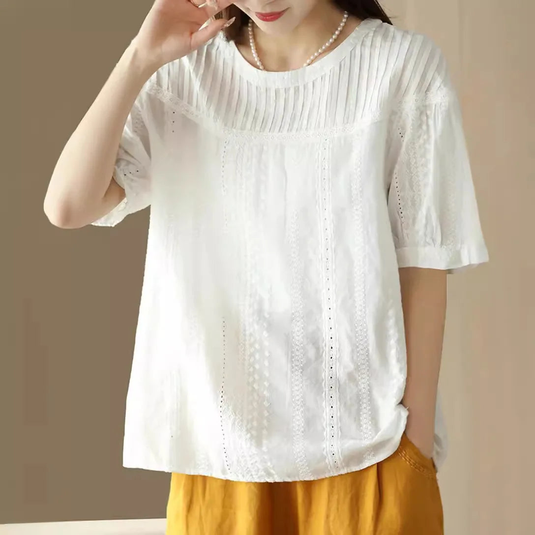 Women's elegant blouses 100% cotton embroidery hollow out white black shirts ladies office wear women long sleeve tops