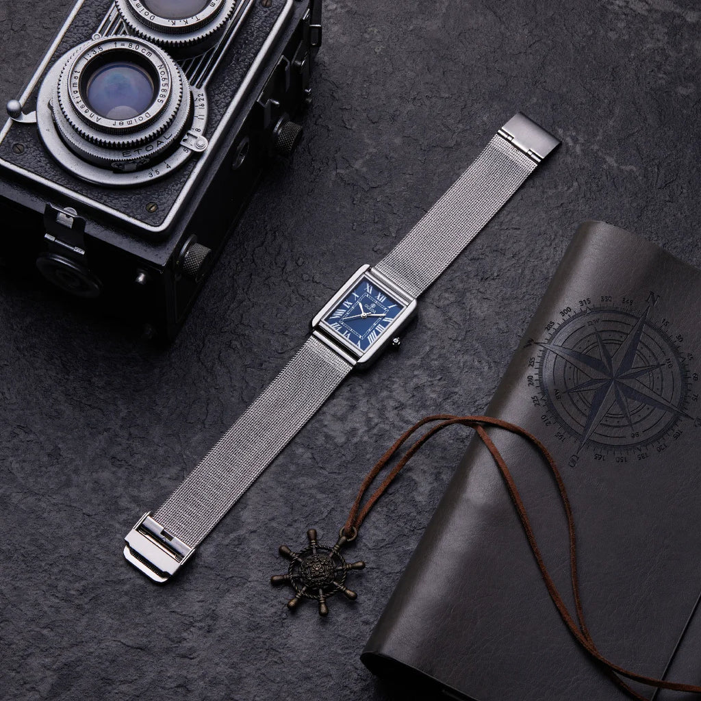 OGEDA Waterproof Couple Watches Casual Fashion Quartz Stainless Steel Leather Strap Square Dial Men's And Women's Lover Watch