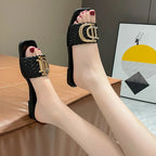 Women Slippers Party Sexy Elegant Slippers Women Luxury Decor Weave Designer Flat Sandals Fashion Open-toe Vacation Slides Women