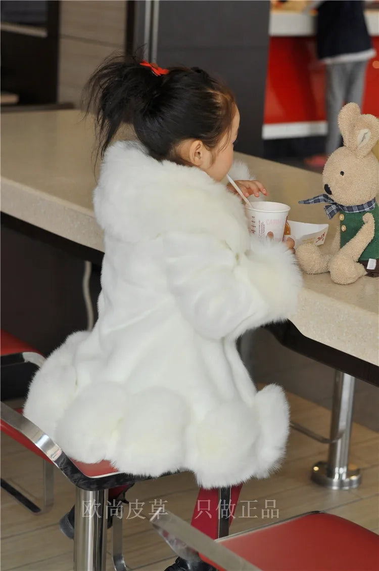 Winter Clothes for Girls 2023 New Kids Boutique Coat Thicken Korean Imitation Fur Autumn Fox Hair Cotton Warm Large Fur Collar