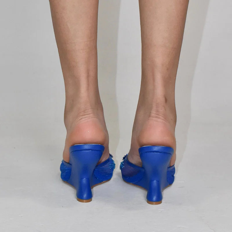 Woman Sandals 2025 Summer Fashion Sexy Hollow Out Strange Style Female Shoes Crystal Flower Decoration High Heel Ladies Slippers