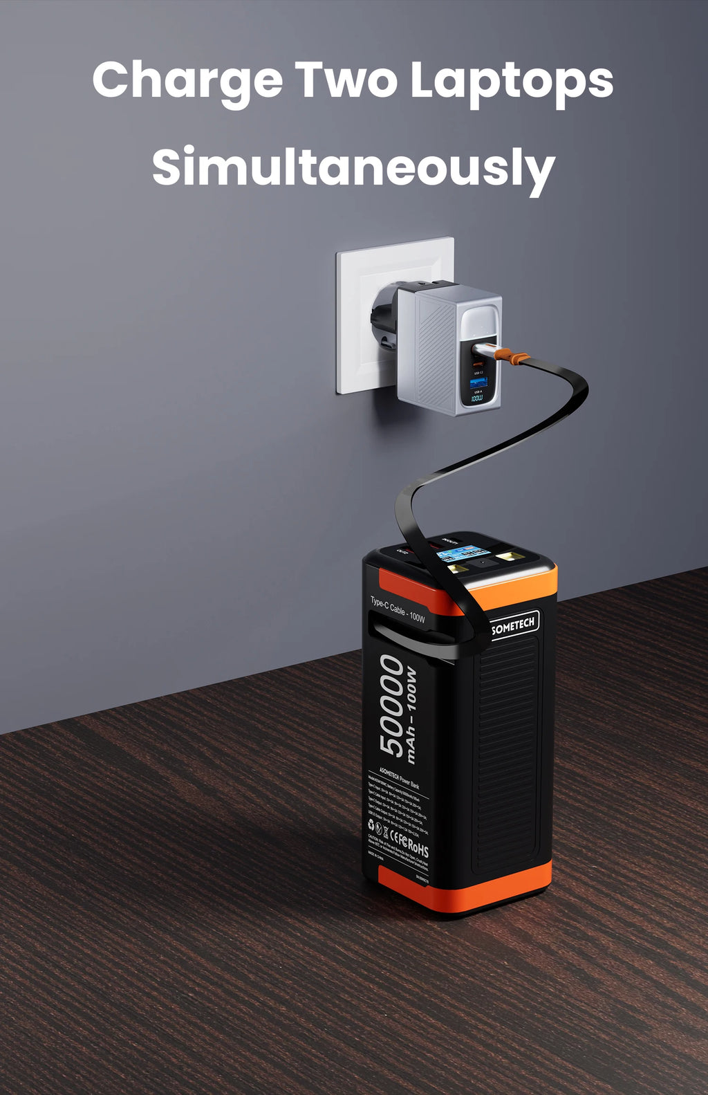 Power Bank 50000mAh 100W PD PPS Super Fast Charging Portable Spare Battery Type-C Retractable Cable Powerbank For Phone Laptop