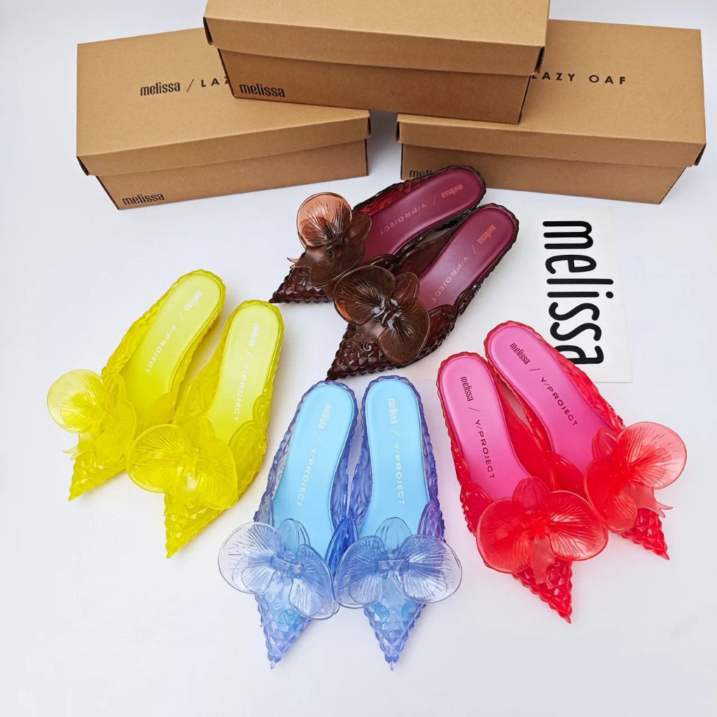 Women Sandals 2025 Spring Melissa Woman Slingback Shoes Fashion Ladies High Heels Elegant Med Heel Pointed Toe Slip on Sandal