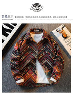 Men's high-density woven shirt men's high-end retro ethnic style long sleeved shirt trendy clothing jacket men clothing shirt