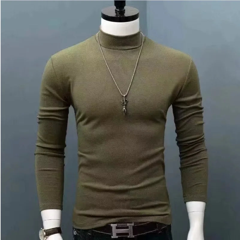 Men's Original Shirts Fall/Winter T-Shirt Fashionable Inner Wear for Men Slim Fit Turtleneck Shirt Solid Black Long Sleeve Shirt
