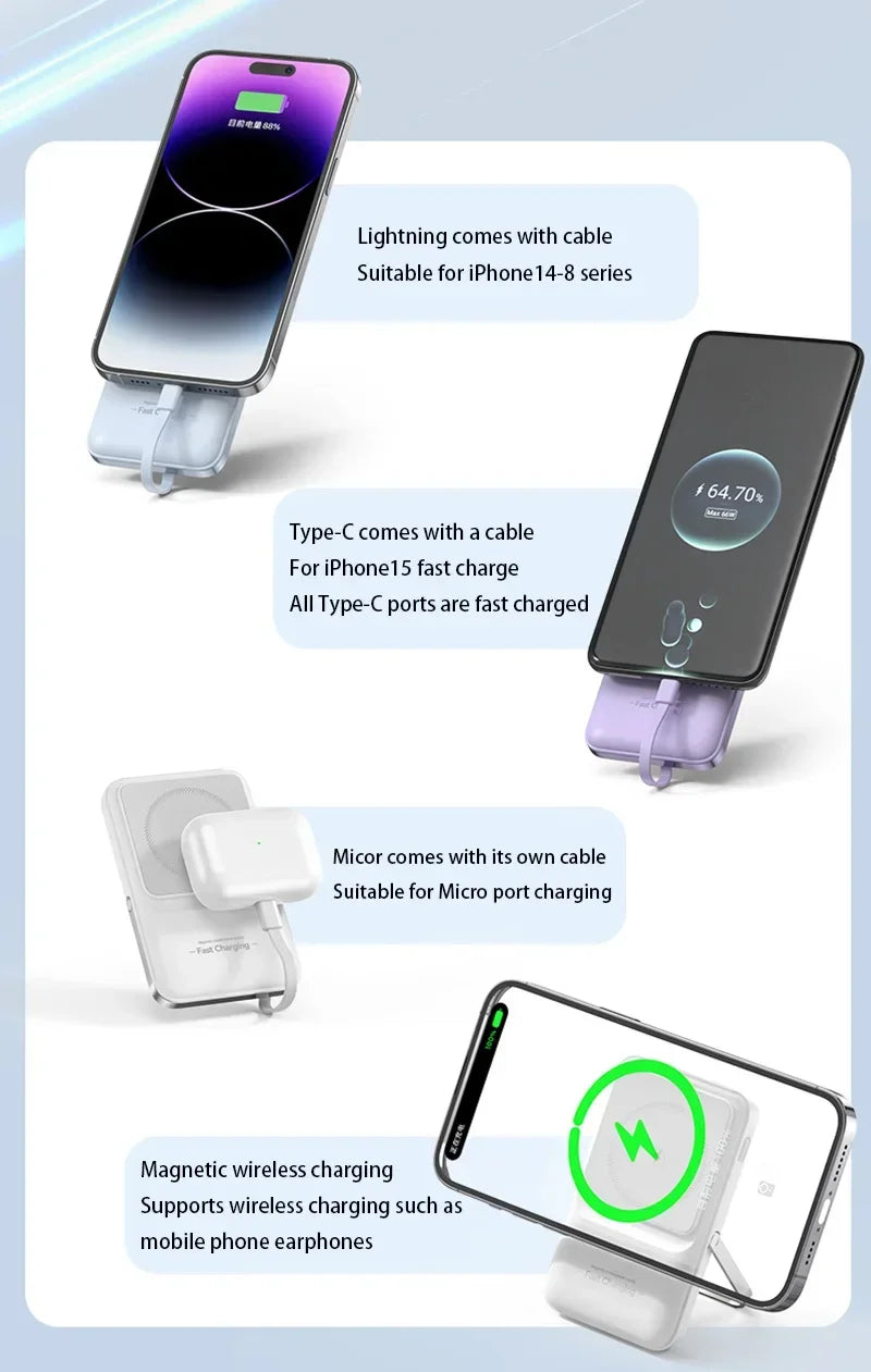 Magnetic Power Bank with Bracket 50000 MAh Large Capacity Built-in PD20W Two-way Fast Charging External Battery for iPhone