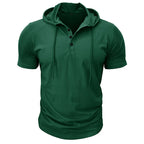 Men's Short-sleeved T-shirts for Sports and Fitness American-style Henley Shirt Hooded Top
