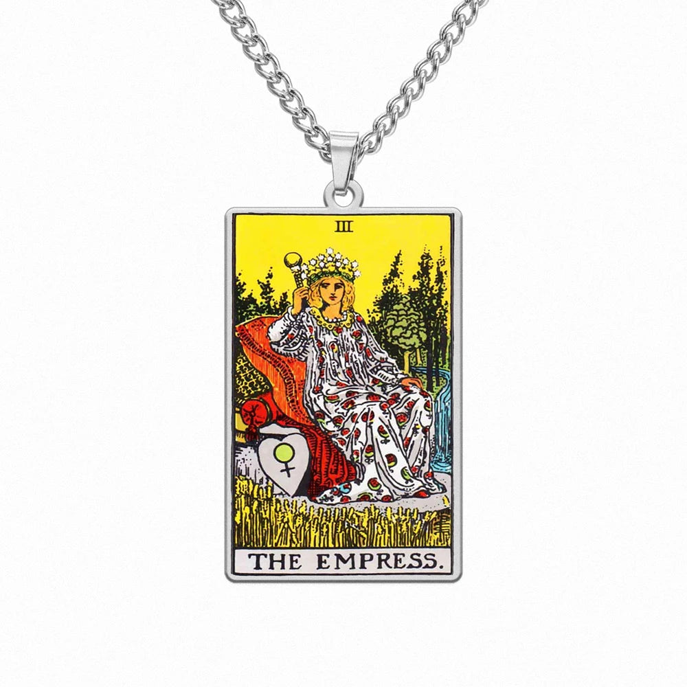 Dawapara 22 Styles Tarot Card Good Luck Amulet Necklace Sun Moon UV Colorful Pendant Stainless Steel Spiritual Jewelry