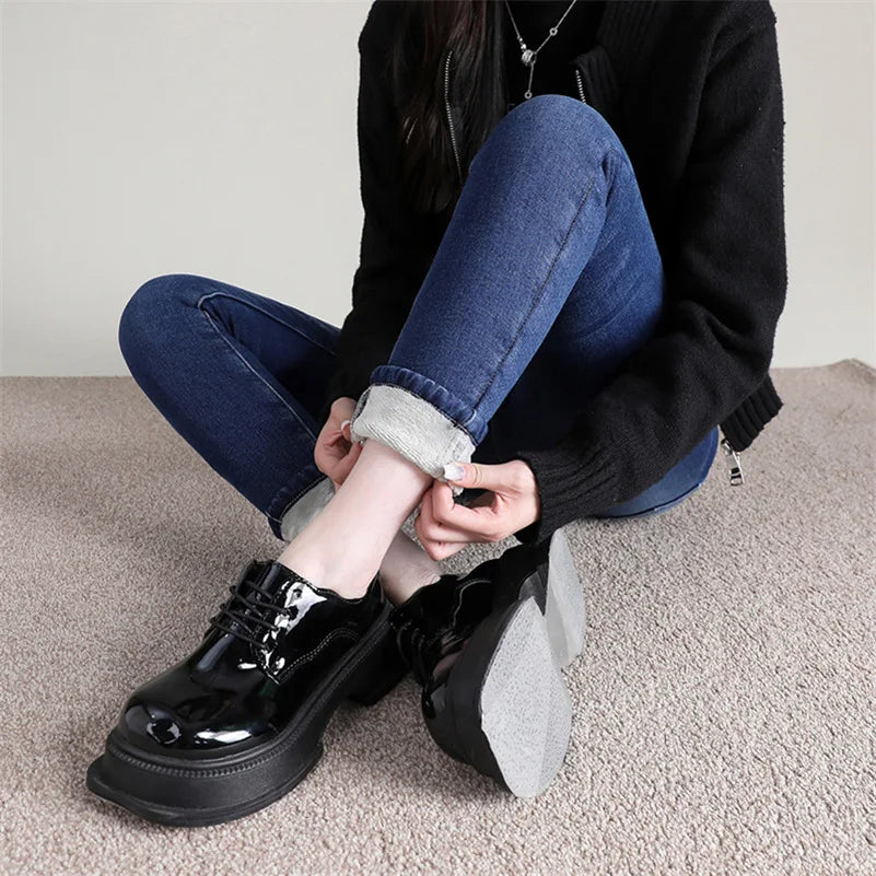 New Winter Women Snow Thermal Fleece Skinny Jeans Casual Lady Warm Velvet Thick Pencil Pants Female Basic Fleece Denim Trousers