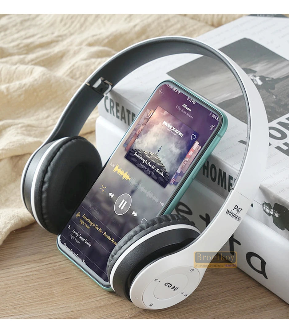 Handsfree Wireless Headphones Noise Canceling Headphone memory Card Earphone P47 headset Bluetooth Head Phone for iPhone Huawei