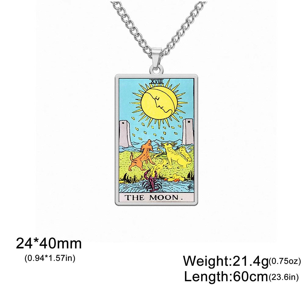 Dawapara 22 Styles Tarot Card Good Luck Amulet Necklace Sun Moon UV Colorful Pendant Stainless Steel Spiritual Jewelry