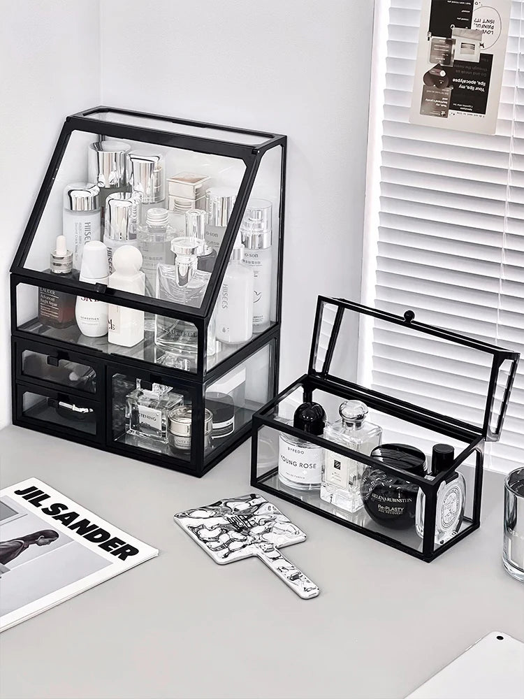 Transparent Cosmetic Storage Box Desktop High-End Dustproof Cover Carents eup Skincare Lipsti Organizer Box