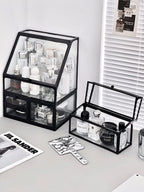 Transparent Cosmetic Storage Box Desktop High-End Dustproof Cover Carents eup Skincare Lipsti Organizer Box