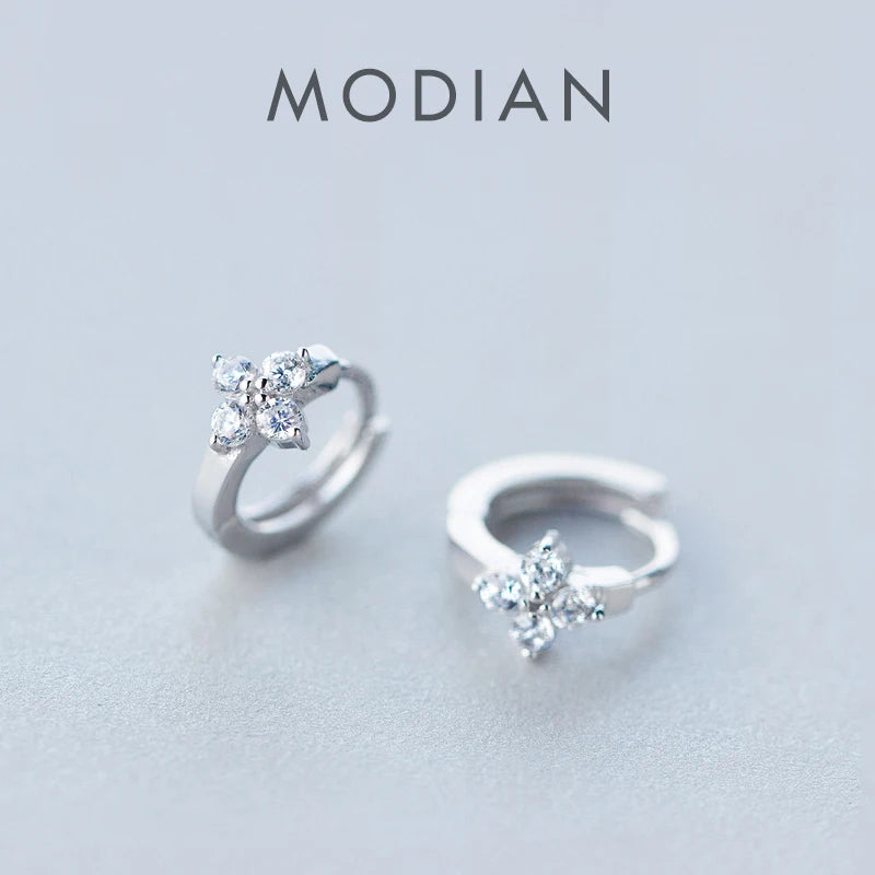 Modian Dazzling Hoop Earrings For Women Flower Cubic Zirconia Round Hoops Ear Fashion 925 Sterling Silver Fashion Jewelry Bijoux