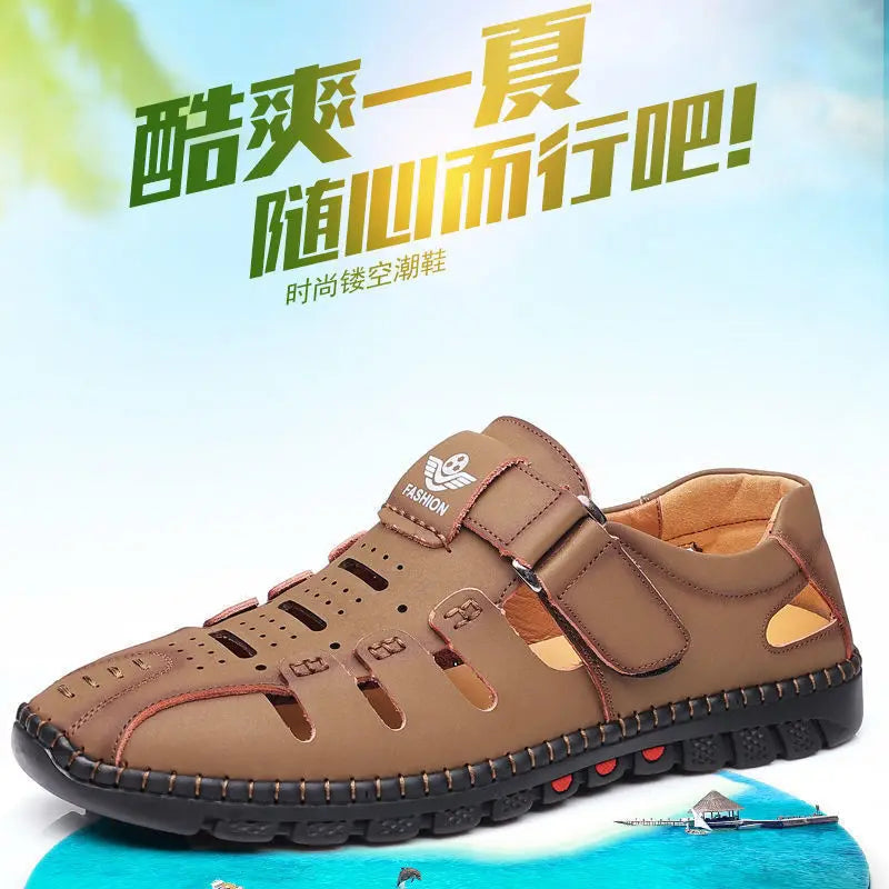 Men Sandals Leather 2024 Summer Breathable Casual Shoes for Man Slip on Clogs Outdoor Walking Shoes Non Slip Hand Made Sandalias