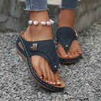 Woman Slippers Leather Non-Slip Soft Platform Shoes Flip Flops Summer Wedge Slippers Lightweight Orthopedic Sandals Slides Women