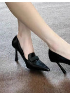 2025 Early Spring New High Heels for Women's Sexy Leather Small Square Buckle Pointed Toe Shallow Mouth Elegant Slim Heels Shoes