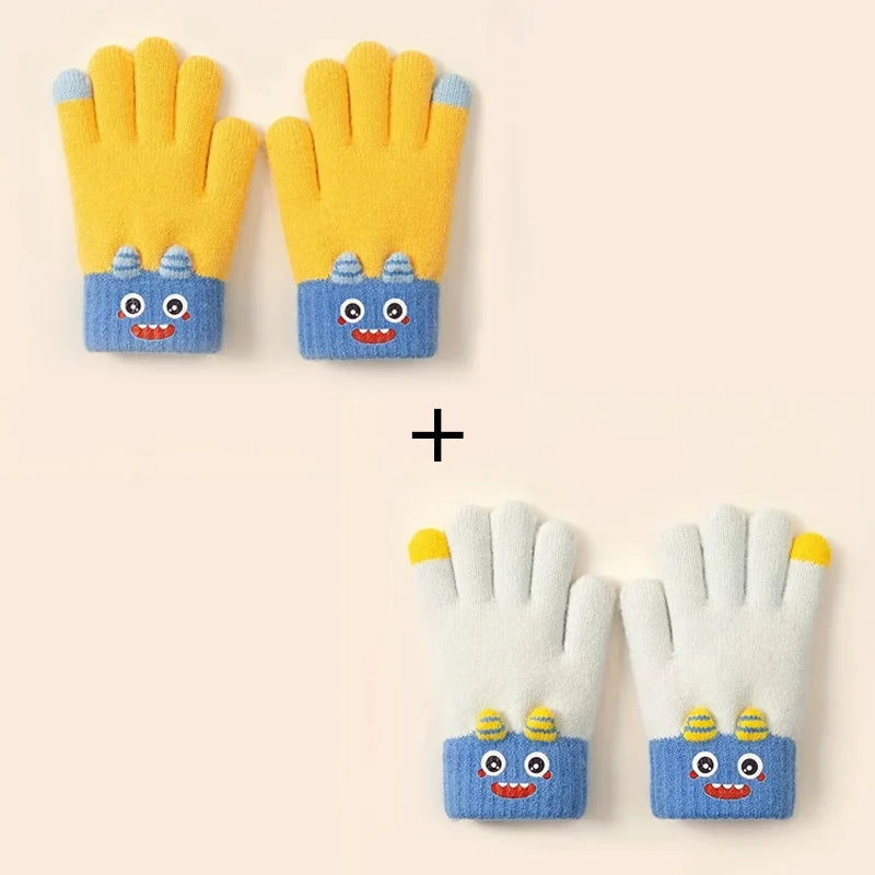 Cartoon Winter Gloves: Full-Finger Insulated Gloves for Warmth. Hand Wash Cold. For Autumn & Winter Weather Protection.